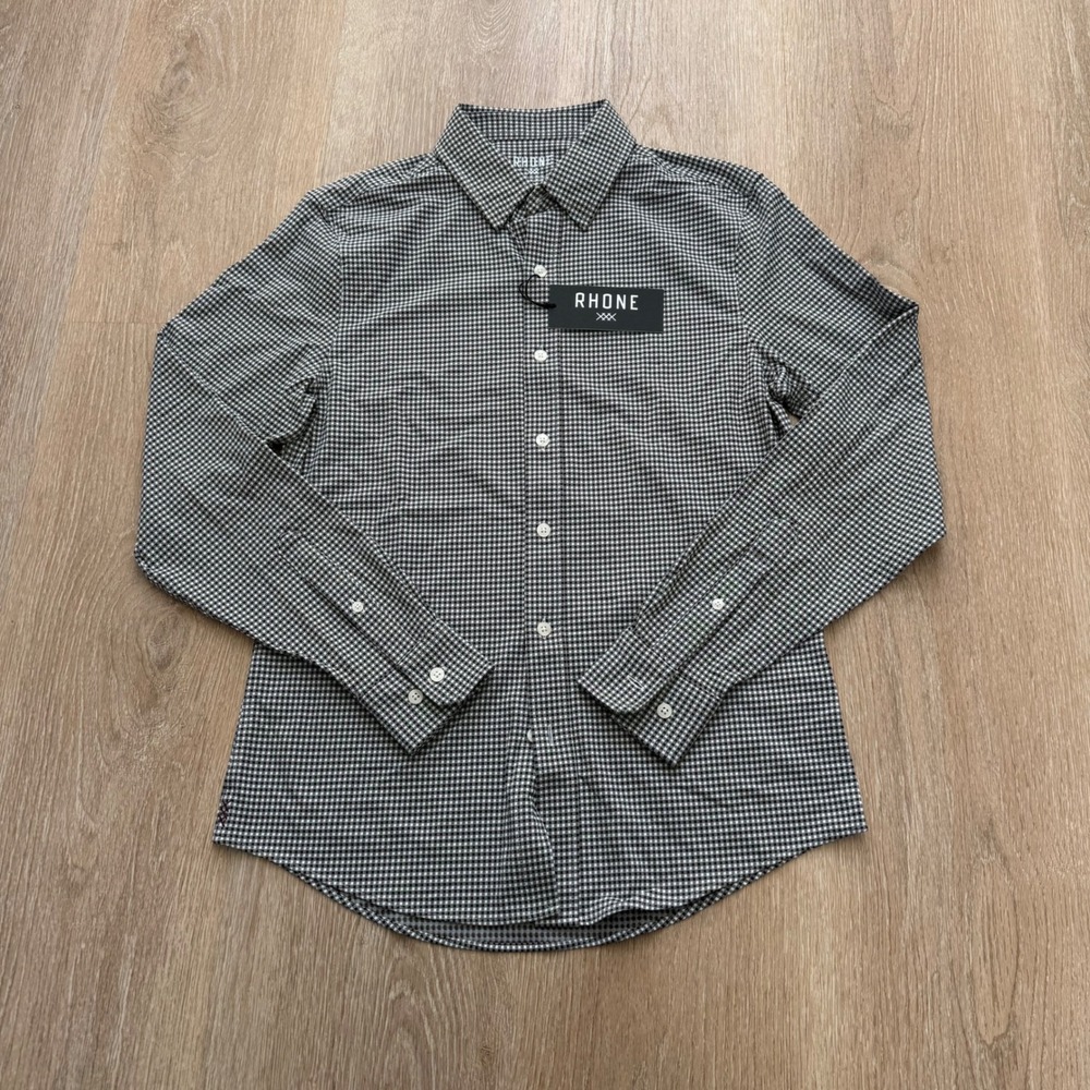 Rhone Commuter Shirt Mens Small Orso Brown Check Slim Fit Stretch Button Up - Picture 2 of 9